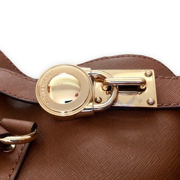 Michael Michael Kors Hamilton Saffiano Leather Medium Satchel Light Brown - Picture 7 of 14
